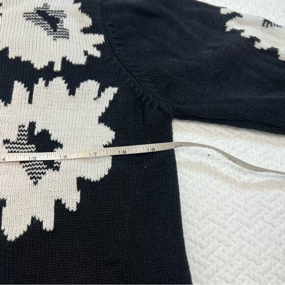 Rare! Vintage Black Floral Beaded Button Front Cotton Cardigan Sweater Size M - Picture 9 of 10